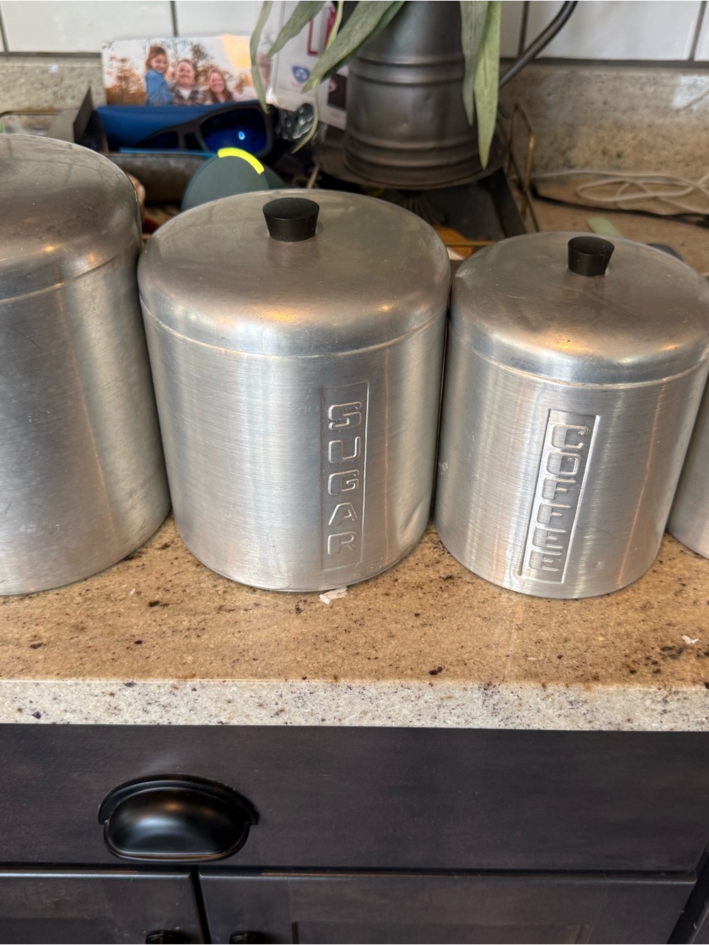 Vintage Silver Aluminum Sugar and Tea Canisters Set